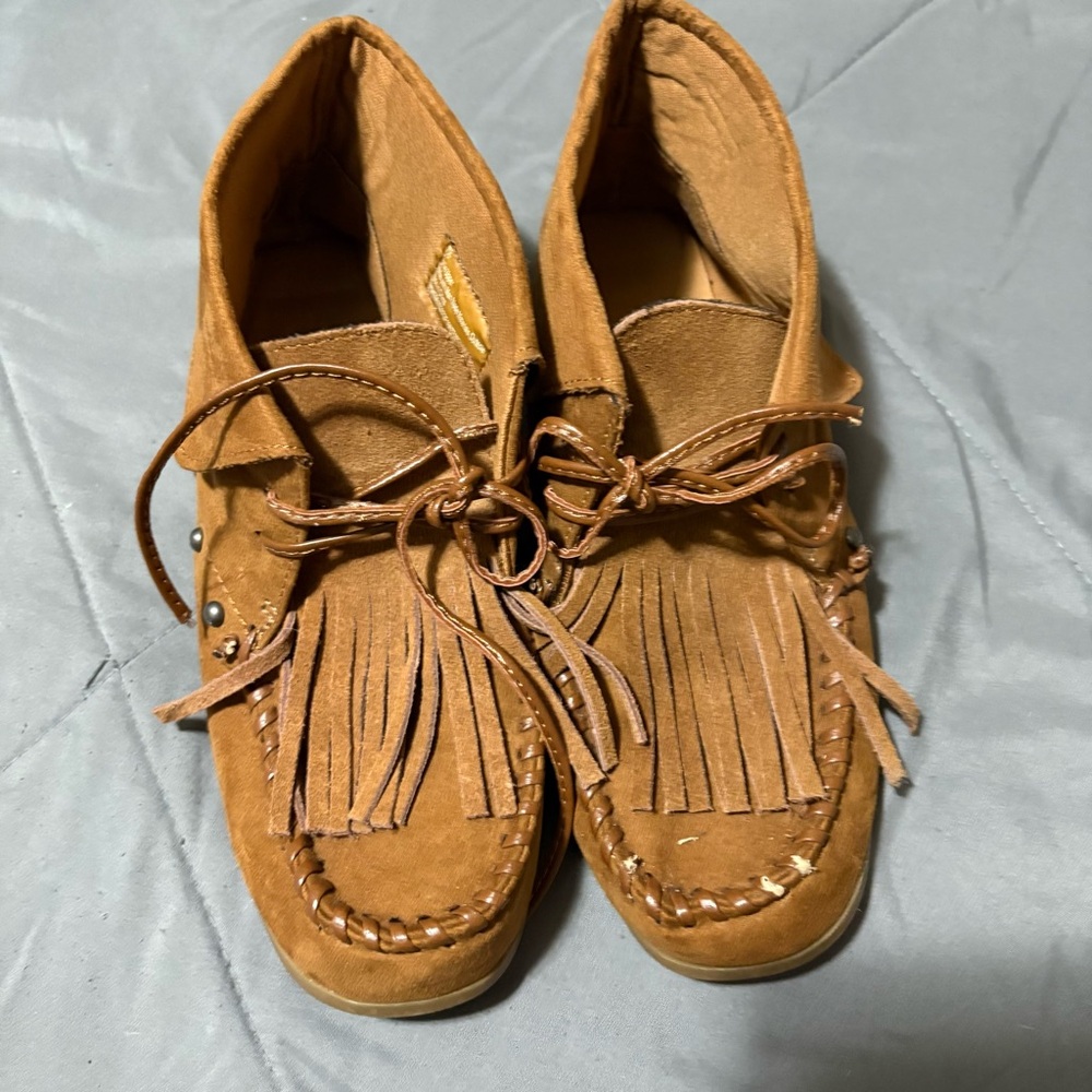 Tan Suede Moccasins with Fringe
